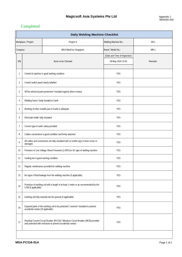 Daily Welding Machine Checklist