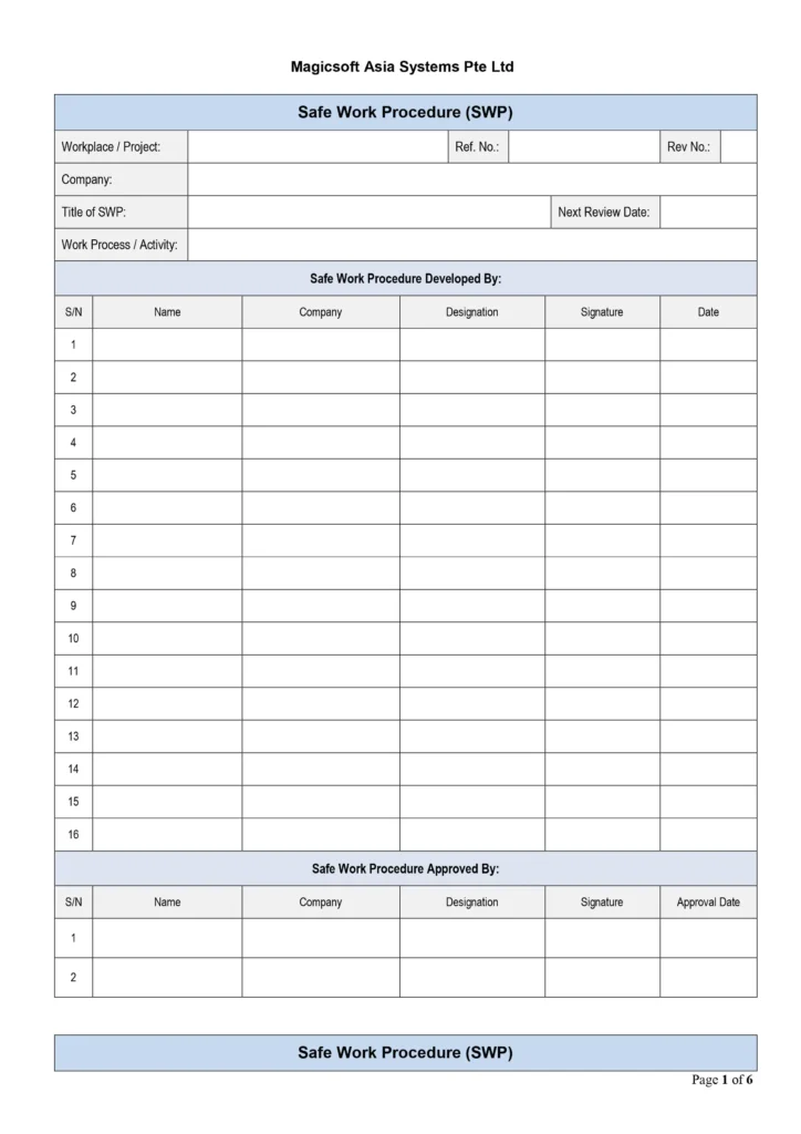 Safe Work Procedure
