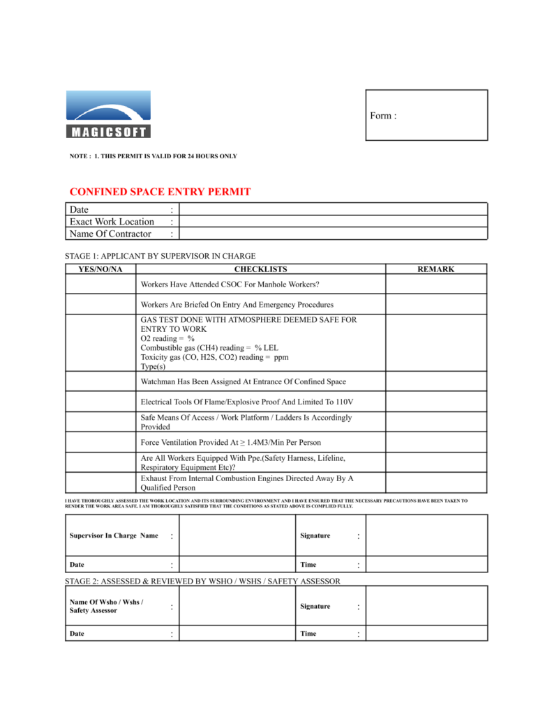 Confined Space Checklist - Company C
