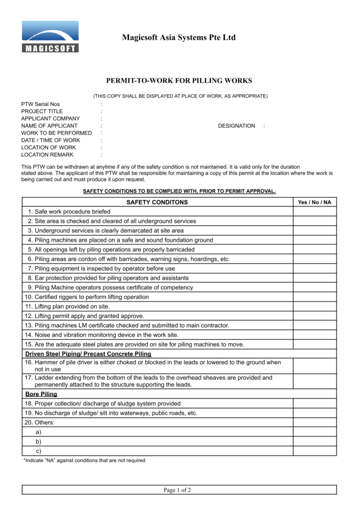 Piling Checklist - Company B