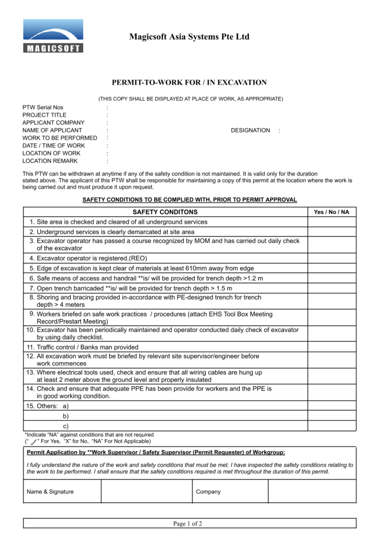 Excavation Checklist - Company B