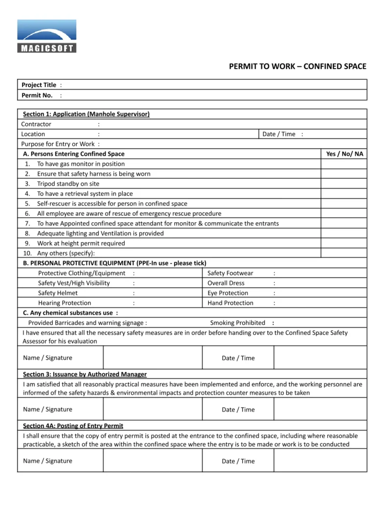 Confined Space Checklist - Company A