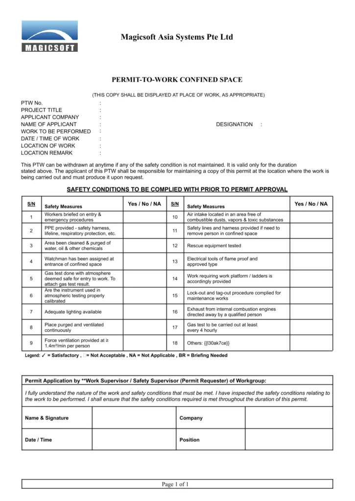 Confined Space Checklist - Company B