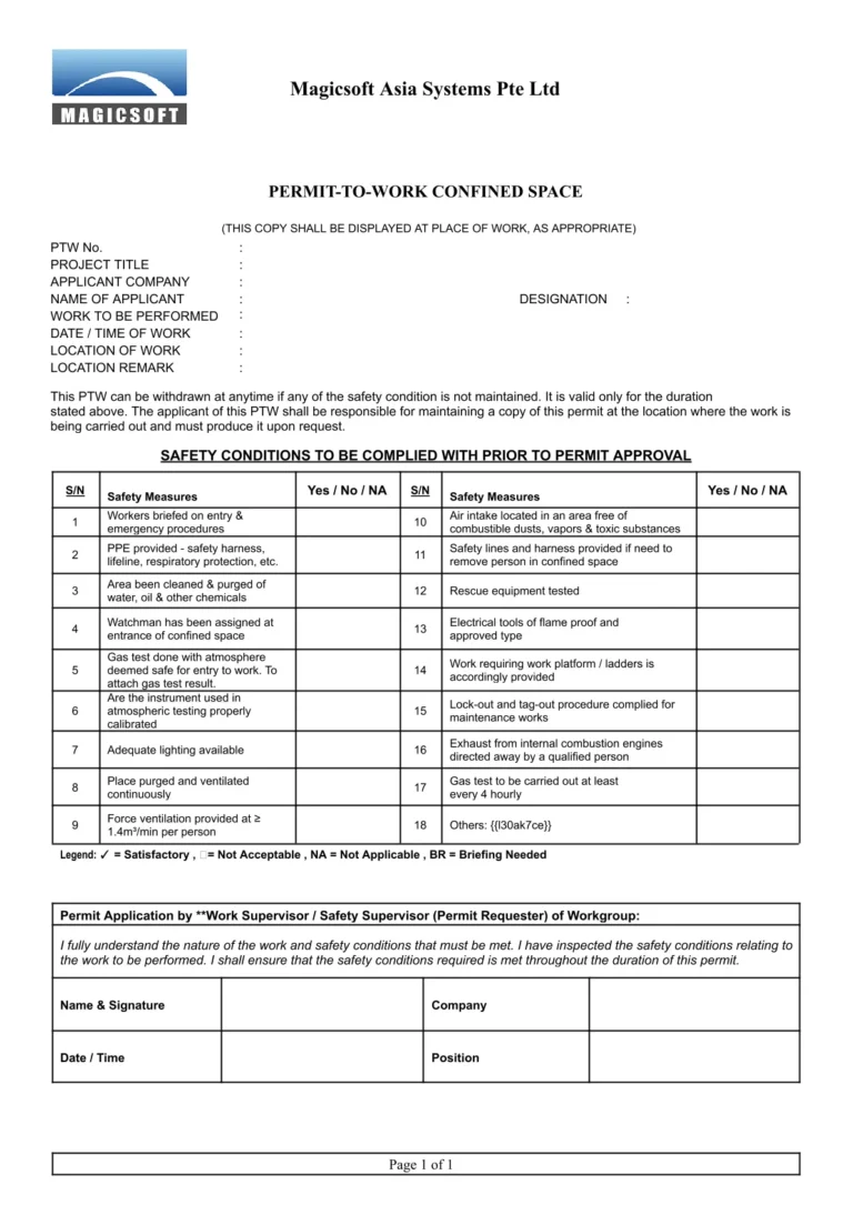 Confined Space Checklist - Company B
