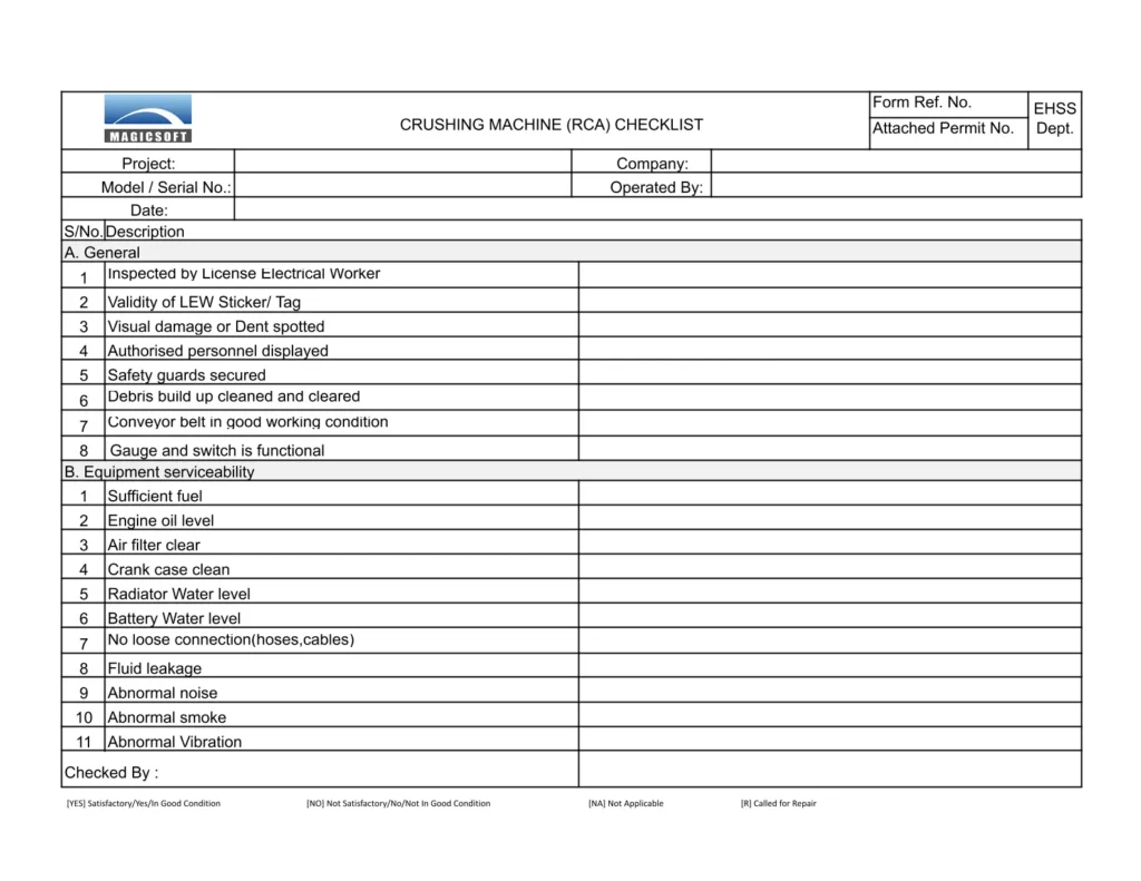 Crushing Machine RCA Checklist
