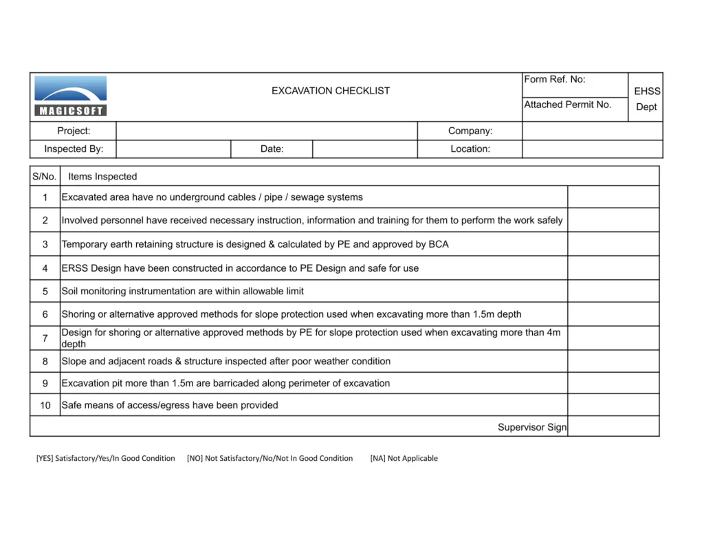 Excavation Checklist - Company C