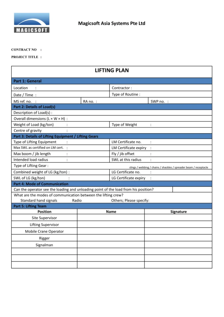 Lifting Plan - Company A