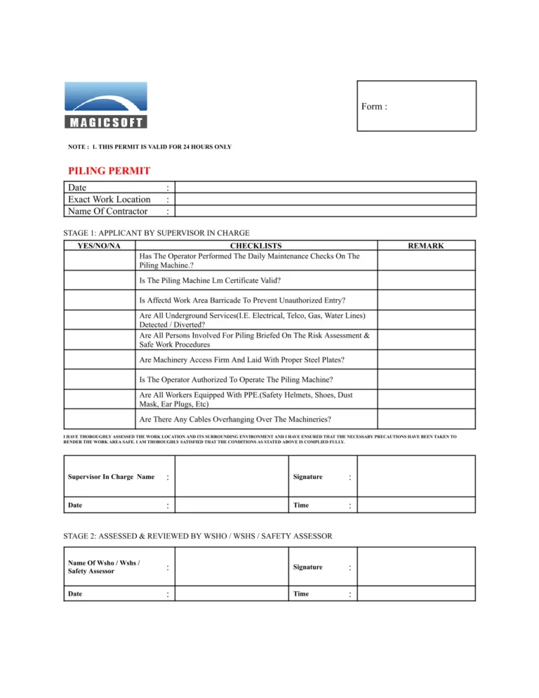 Piling Operation Checklist – Company D