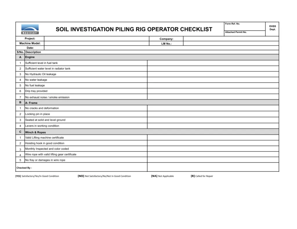 SoiI Piling Rig Checklist - Company C