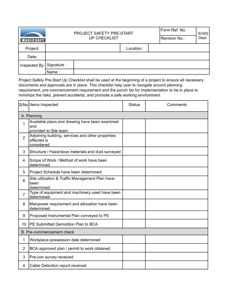 Project Safety Pre-Start Up Checklist