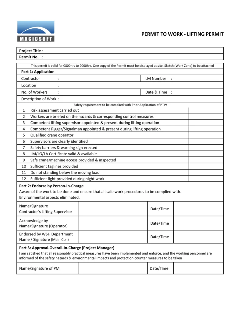 Lifting Checklist - Company A