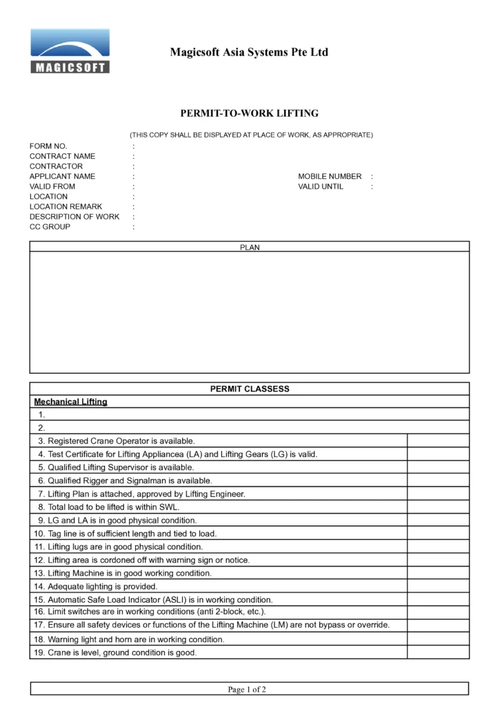 Lifting Checklist - Company B.