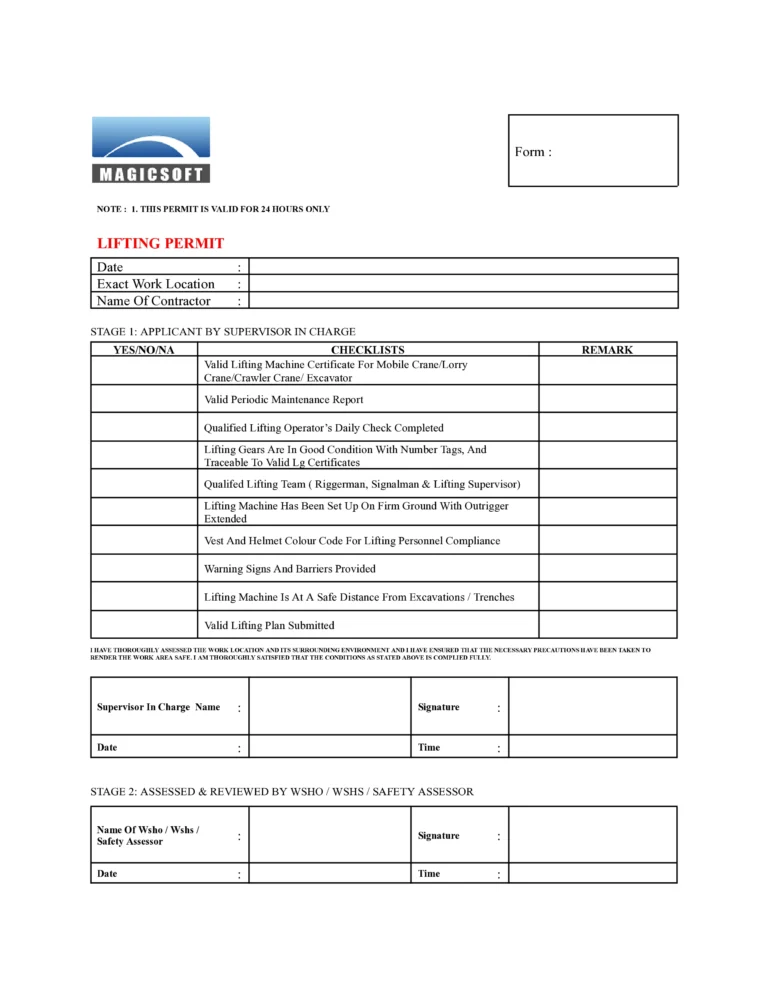 Lifting Operation Checklist – Company C