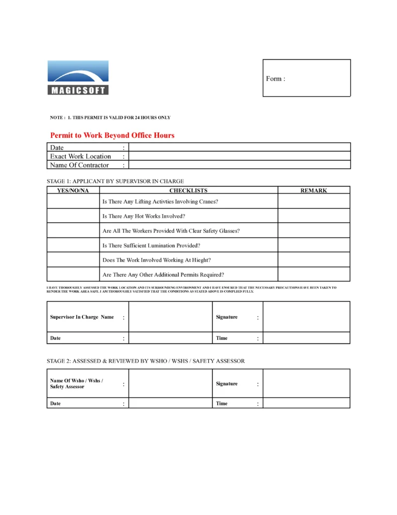 Night Work Permit Checklist