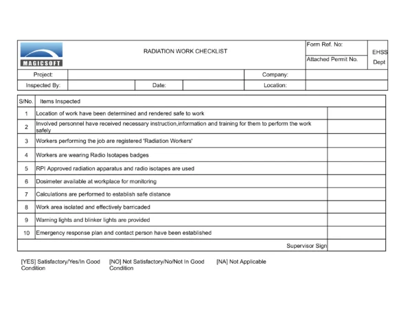 Radiation Work Checklist