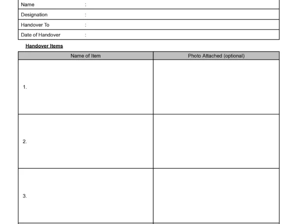 Shift Handover Form Checklist