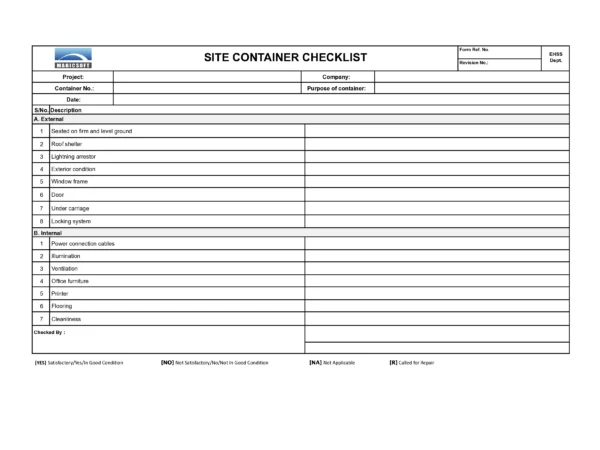Site Container Checklist