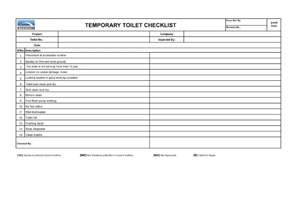 Temporary Toilet Checklist