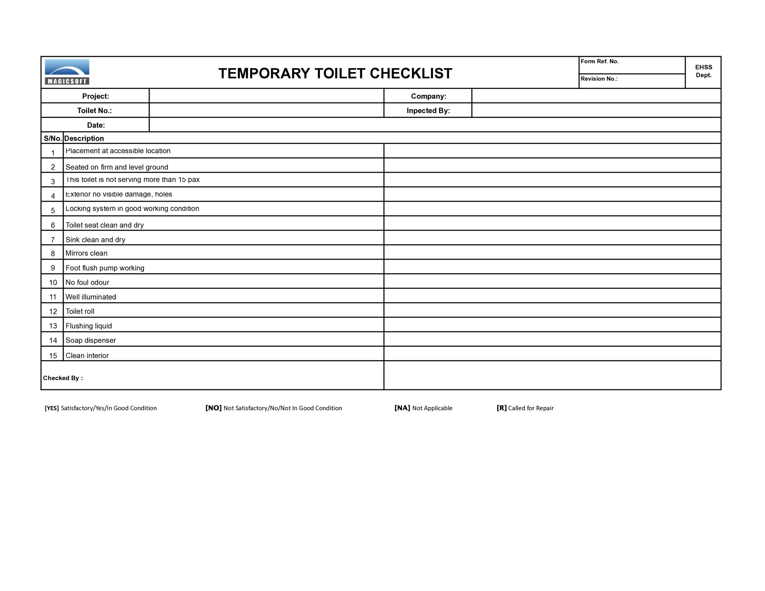 Temporary Toilet Checklist