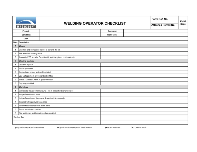 Welding Operator Checklist