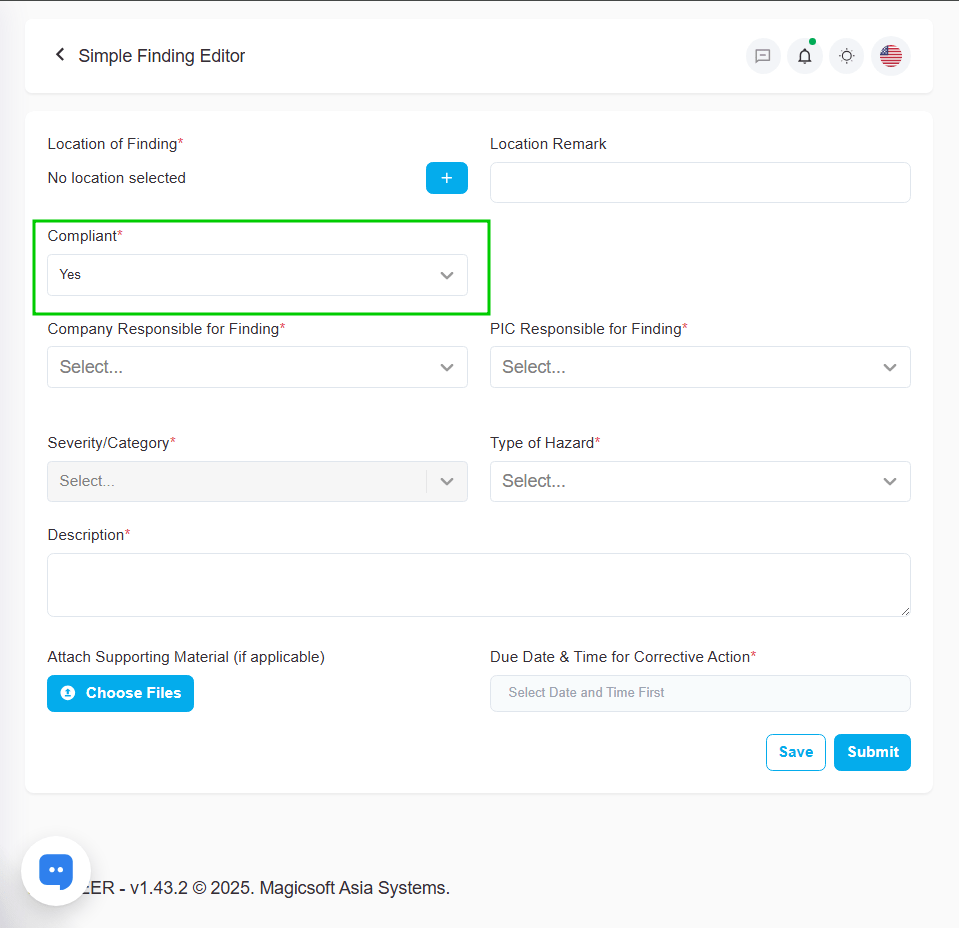 Add compliant option in simple finding