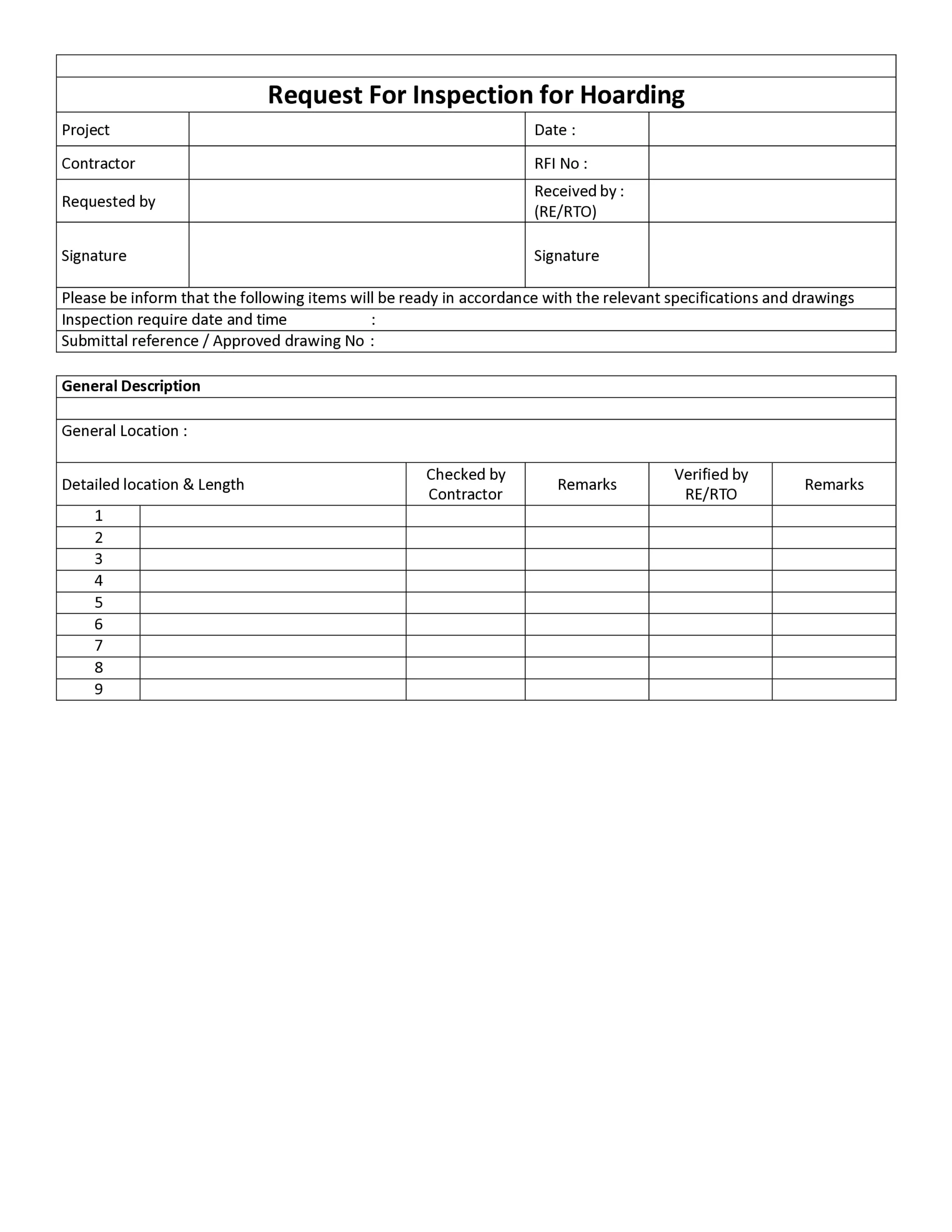 Request For Inspection for Hoarding