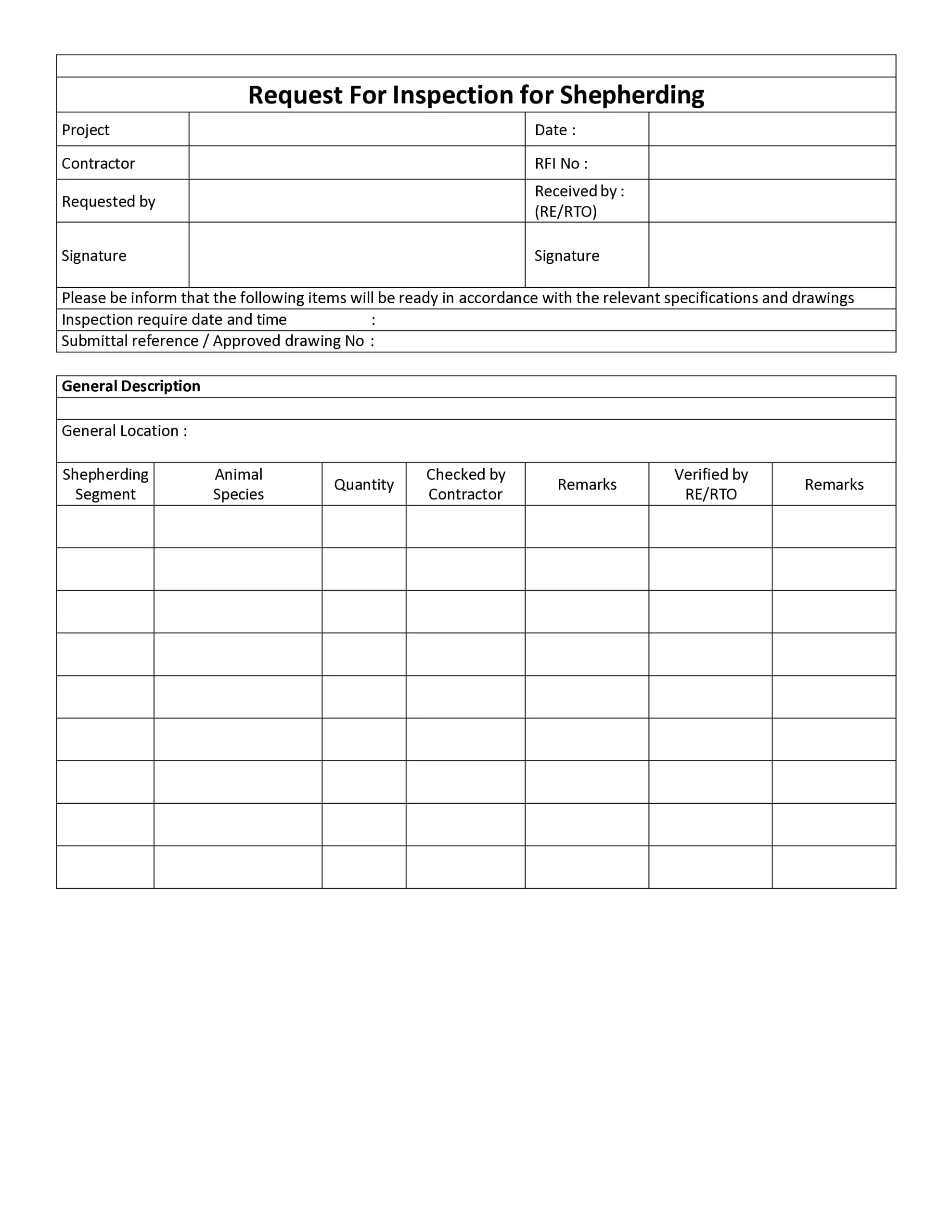 Request For Inspection for Shepherding